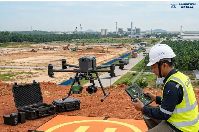 Drone services Johor Malaysia operation with a professional drone team at a commercial site